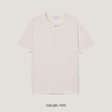 LMN Benny a ribbed bone Henley Neck Short Sleeve (4 colors)