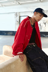 LINE STUD BASEBALL JACKET - RED