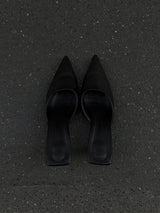 cowhide stiletto mule heels