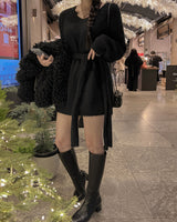 Wool knit one-piece & tie set