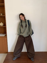 Huble Color Button Wool Collar Over Knit