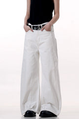 White Patchwork Wide-Leg Jeans