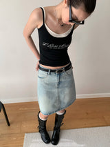 multi-wash midi denim skirt