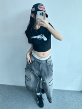 BANG BANG GUN CROP T🖤❤🤍 - 2 COLORS