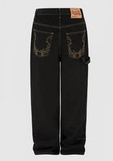 [Non-fade] Twist embroidered wide denim pants