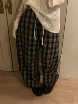 🖤Home Gradient チェックワイドロングパンツ (Black)
