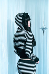 Stripe cropped hooded zip-up shot pants set-up two-piece