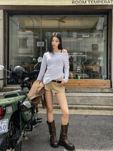 モドニー ピンタック テール シャーリング ロングスリーブ