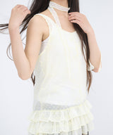 ドットシフォンフリルドレス