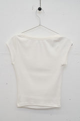 Boat Neck Ribbed Top (White)