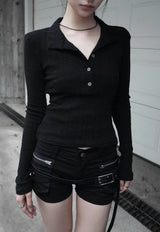 26FW★ SLIM SHORT KNIT HENLEY TOP