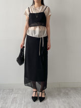 [Strap SET] Draped Shirred See-through Short Sleeve Blouse