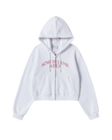 25FW WOMAN アーチシェイプドロゴクロップナッピングフーディージップアップ