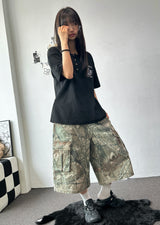 バーシュワッフルヘンリーネックレターグラフィックTシャツ 3カラー
