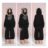 eat me plz* Cathy Cat Ear Fur Fleece Hoodie for Autumn-Winter Warmth Jacket