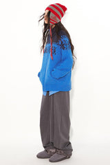 Half-high collar warm and retro jacquard zippered cardigan sweater