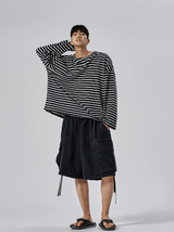 シャロウストライプオーバーサイズ長袖Tシャツ