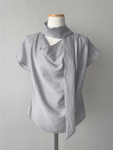 [Short Sleeve Version] メレンゲ ドレープ タイ ブラウス