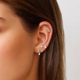 silver pear shape barbell single piercing rhodium plating + 925 silver E070-01H