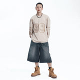 Star 8-part denim bermuda pants - BLACK