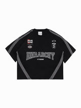 HIERARCHY STUDIOS TMTNW - ブラックフォーストライプボクシーオーバーサイズTシャツ