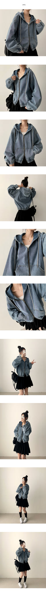 Heat-to-Way Washing Denim Hood Zip-Up