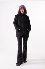 Retro two-tone high-waisted straight-leg embroidered flared jeans
