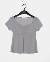 Shoker see-through Shirring Short Sleeve T-Shirt