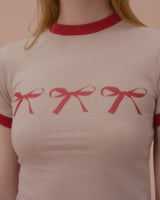 TRIPLE RIBBON RINGER TSHIRT-BEIGE
