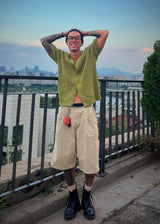 VIR Style Cotton Pin-Tuck Wide Bermuda Shorts