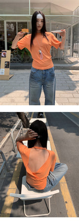 Color Back Open Loose Fit Short-Sleeved T-shirt