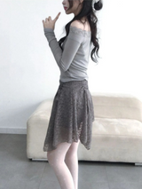 [3color] Floral lace A-line skirt