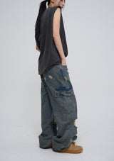 stopper damage cargo wide denim pants