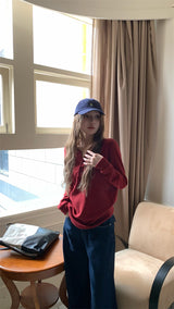 ラウンドボタンワッフルロングスリーブTシャツ