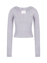 Cable V-Neck Hooded Knit