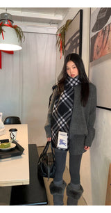 Wool charcoal oversized knit pants two-piece set