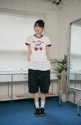 26SS★ Cherry Cats CROP Ringer Tee
