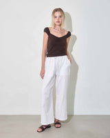 OFF SHOULDER SHIRRING TOP / D.BROWN