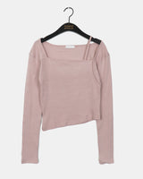 Nuel square neck thong slit long sleeve T-shirt