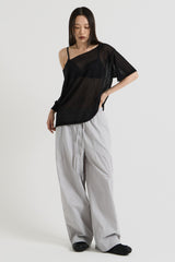 ニットワンショルダーTシャツ, Black