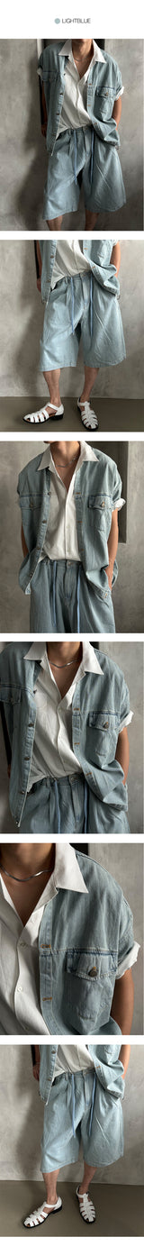[SET UP] String denim bermuda pants (2color)