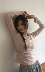 ソジンレースシャーリングボタンTシャツ