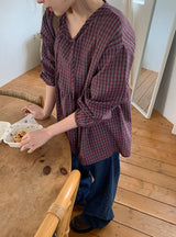 26SS★ [BAONHAUS] Lumie Check Ribbon Blouse