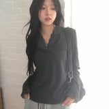Sentine レースボタンサイドシャーリングフード付きTシャツ