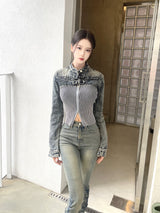 1089. Shirring denim slim boots cut pt (2color)