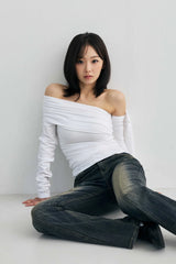 RIEN ONE-SHOULDER SHIRRING TOP / WHITE