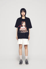 24FW CHOCOLATE CAKE GIRL LETTERING BABY FACE SHORT SLEEVE T-SHIRT BLACK