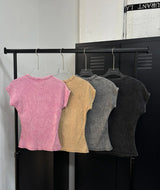 Pigment washing crop t-shirts(4color)