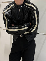 [CROP ITEM] Biker line leather jacket