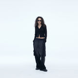 Washing Corduroy Cargo Banding Denim Pants Black